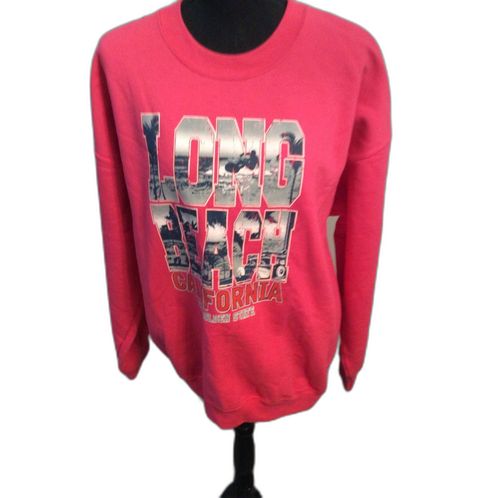 Gildan Size XL Pink Long Beach California Sweatshirt Crew Neck Womens